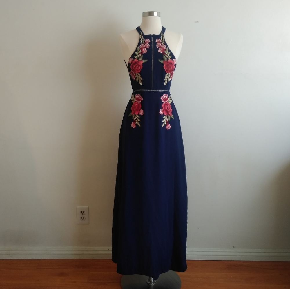NLW Navy Blue Embroidered Boho Dress Sz S